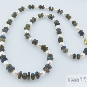 REGALO PERFETTO Collana di perle d'acqua dolce labradorite, unica nel suo genere collana lunga di perle bianche di alta qualità, gioielli personalizzati