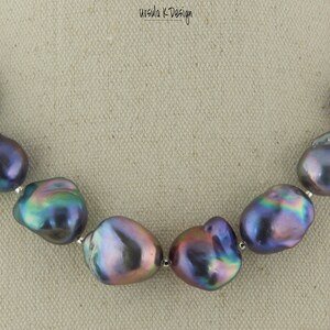 Baroque Pearl Necklace of Dark Blue and Copper/Purple Hues with Sterling Silver Accents. Gift for Special Occasion. Unique Necklace image 2