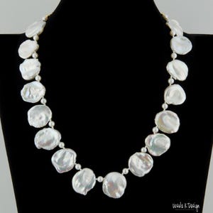 Necklace of Large Keshi Pearls, 7mm White Edison Pearls, Gold Accents, Bold Fashion Statement, Necklace Good for Any Top, Unique Pearl Gift