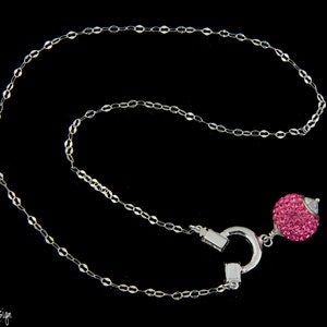 Delicate Sterling Silver Chain with Fancy Swarovski Pendant. Sparkling Dark Pink Swarovski Crystals. Great Gift for All Occasions