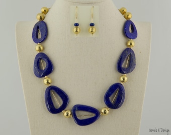 Large, Bold, Unusual, Unique Lapis and Vermeil Necklace. Statement Piece, Make a Splash With This Jewelry