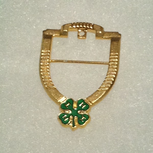 Signed BGW gold tone and green enamel 4-H pin.