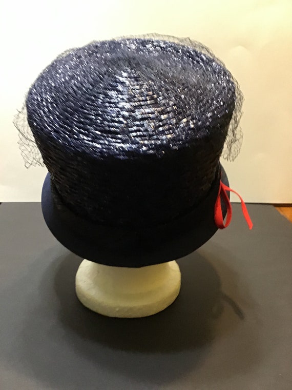 Vintage Doris Designed Navy Straw Hat with Netting, R… - Gem