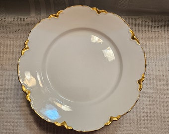 Flawed dinner plates (10" diameter), Johnson Bros, England, Chantilly Gold, 1949-1950s, gold rimmed, price is for ONE plate only.