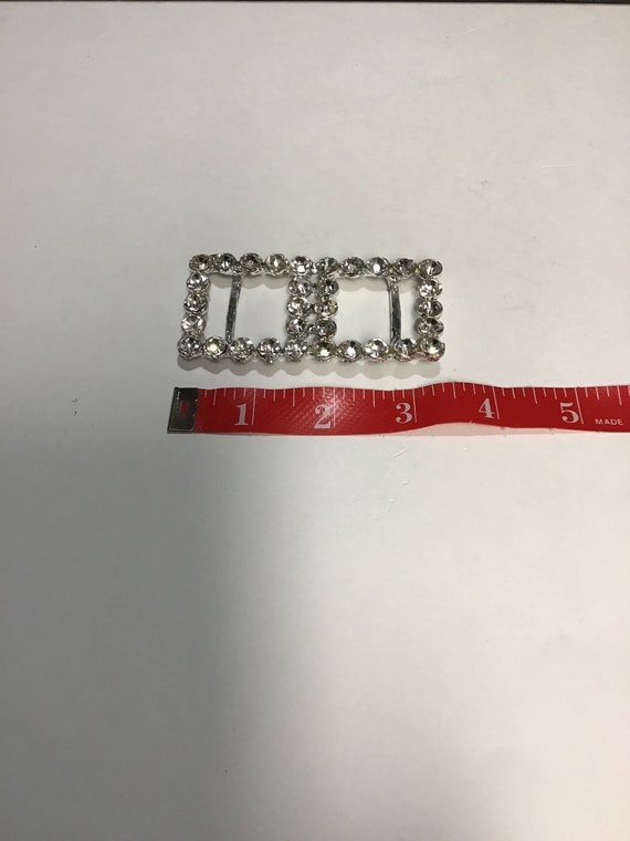 Vintage 32-rhinestone double belt buckle, silver … - image 9