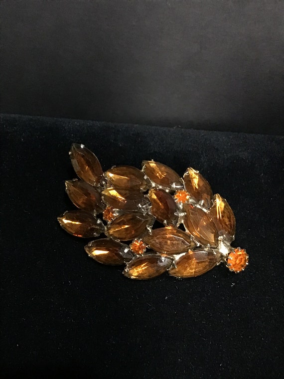 Signed Weiss brown topaz and amber rhinestone bro… - image 5