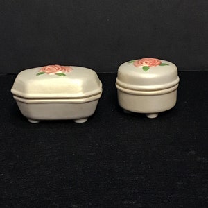 Vintage Ceramic Trinket Boxes, Pink Rose Design, Set of 2