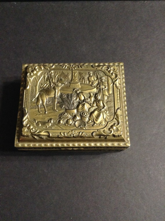 Metal trinket box, wood lined, mid-century, made … - image 1