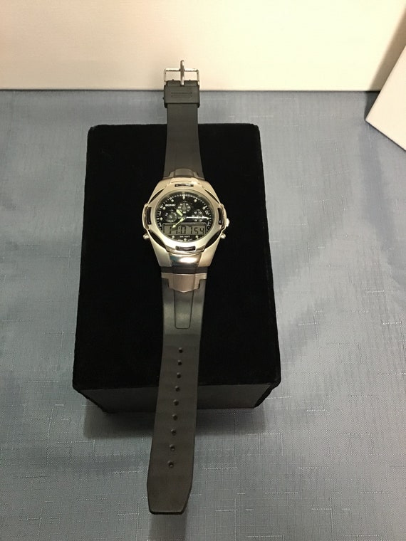 Vintage Sonic Chrono Wristwatch, Japan Quartz Movement, Analog Digital, Black Plastic Band