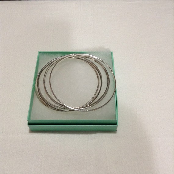 Vintage Silver Tone Set of 8 Bangle Bracelets, Textured & Smooth