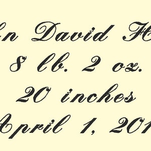 May include: A birth announcement for John David Hall, born on 1st April 2017, weighing 8 pounds 2 ounces and measuring 20 inches.