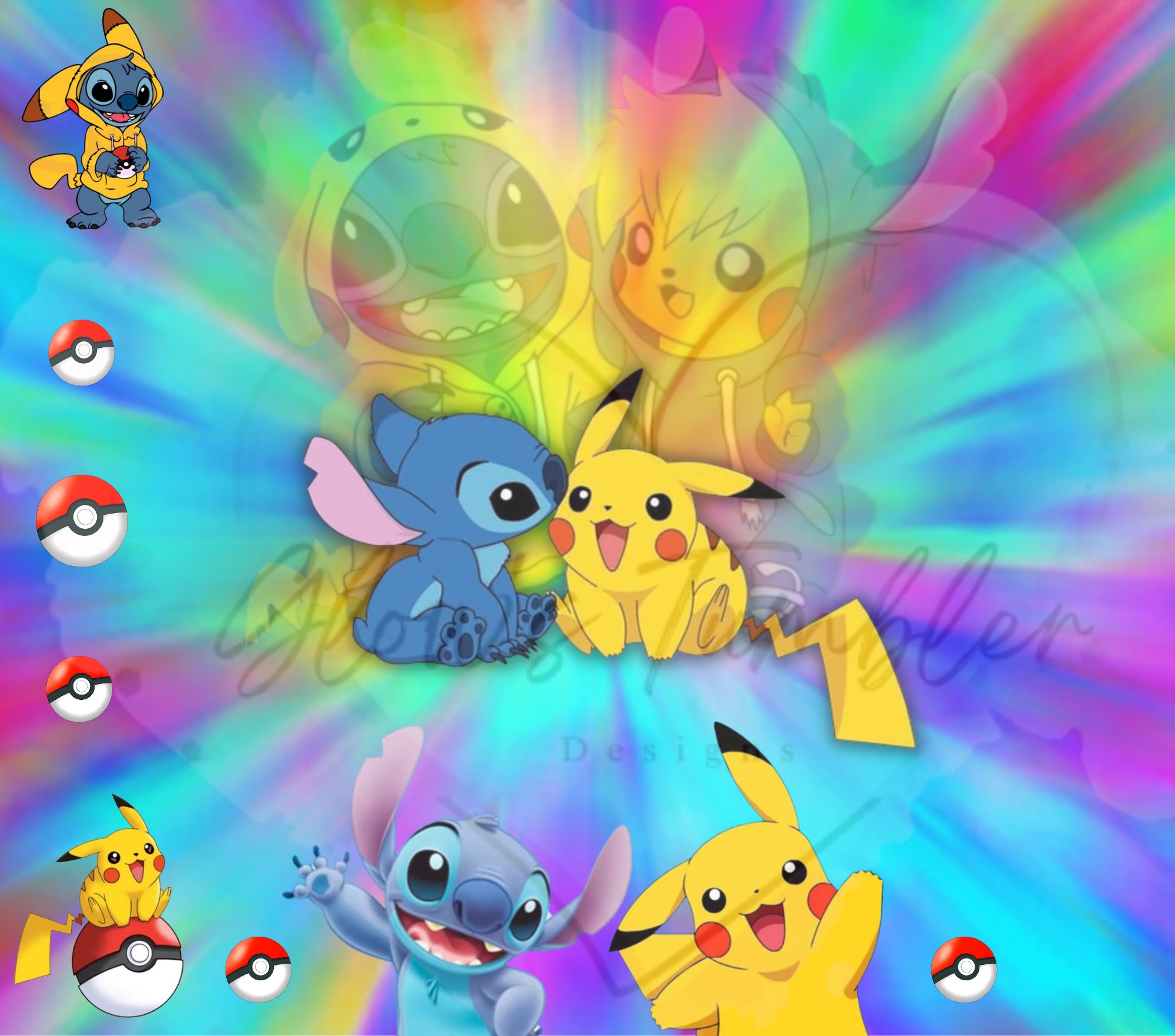 Stitch disney and pikachu PNG, Pokemon Sublimation transfer PNG, Stitch  Heat Transfer PNG