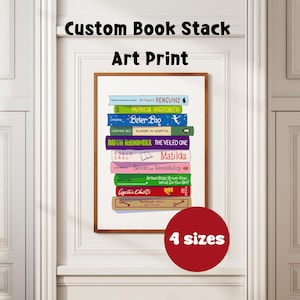 Custom book stack illustration, Personalized bookish gift, Book spine wall art, Custom book stack poster, Printable library artwork