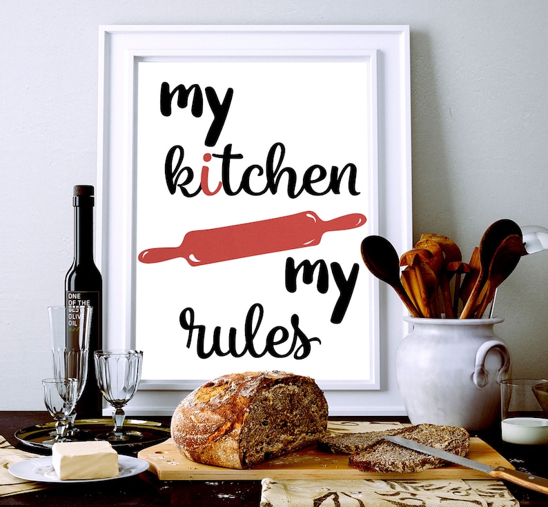 Funny Kitchen Printable Wall Art Fun Saying My Kitchen My Rules