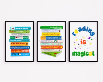Classroom Library Prints: Book Stack Wall Art Set of 3, Educational Posters