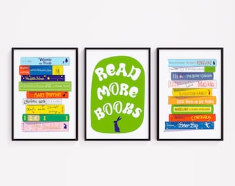 Childrens Book Stack Art Prints, Elementary Library Wall Decor