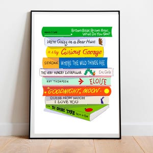 Arte di libri per bambini stampabile, stampa di pile di libri per bambini, poster di lettura in classe, arte murale per amanti dei libri per bambini, adorabile come arte di libri per bambini