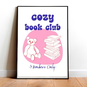 Póster rosa de club de lectura, Impresión acogedora de libros, Arte moderno para pared de apartamento, Regalo para lectores, Arte rosa preppy para el hogar, Decoración de dopamina para rincones de lectura