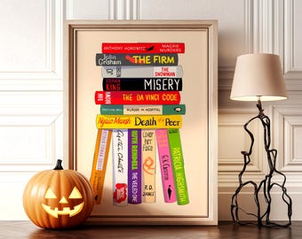 Mystery Book Stack Print – Vintage Bookish Wall Art, Classic Thrillers Poster