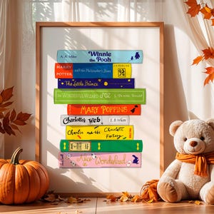 Printable childrens book art – Nursery book wall art print - Classic literature reading poster – Nice book stack decor or literary wall art