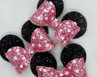 Mouse inspired bow, pink polka dot bow, glitter hair bow, vacation hair bow, toddler hair bow, girl hair bow