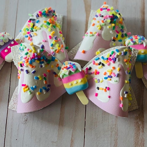 Ice Cream Cone Hair Bow Summer Hair Bow Birthday Hair Bow Etsy