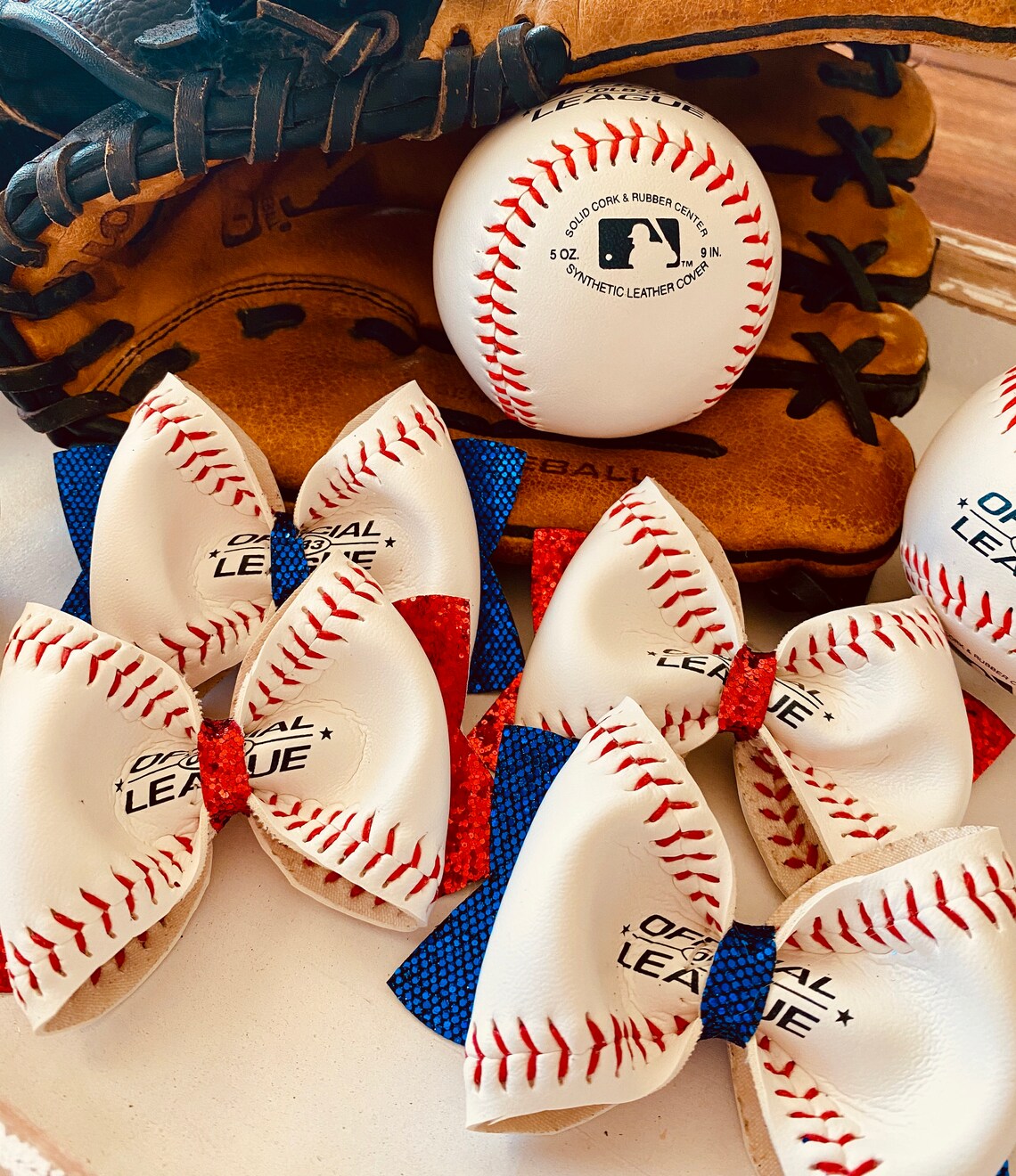 Real Baseball Hair Bow Summer Hair Bow Baseball Skin Hair Etsy