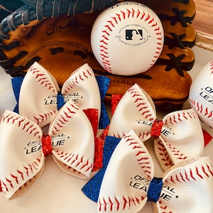 Real Baseball hair bow, summer hair bow, baseball skin hair bow, toddler baseball bow, red glitter bow, blue glitter bow,