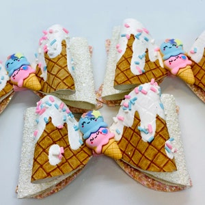 Ice cream cone hair bow, summer hair bow, birthday hair bow, sprinkle hair bow, 4 inch hair bow, toddler gift, baby gift