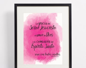 Pink Spanish Scripture Quote Instant Download, Watercolor Art Print, 2 Corintios, Inspirational Bible Verse Print, Magenta Wall Decor