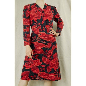 Black and red rose dress  Japanese Vintage  Long sleeve dress  Button up dress  Vintage black dress  Vintage red dress  Size XS-S