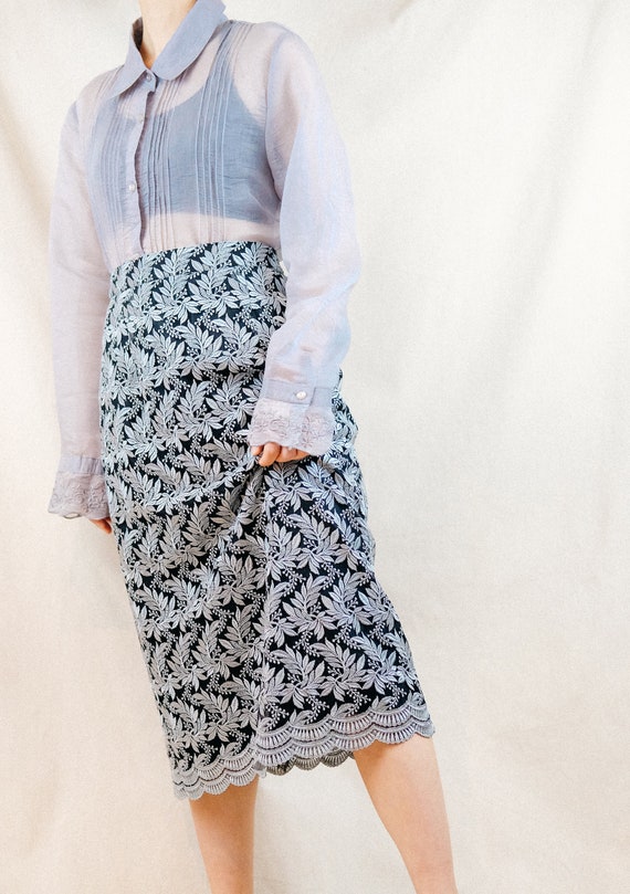 Silver grey and black embroidered mesh skirt / Ja… - image 2