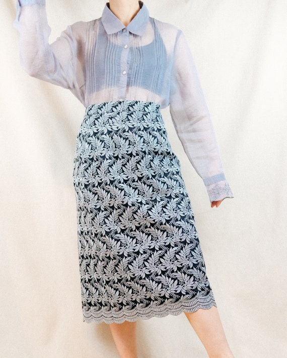 Silver grey and black embroidered mesh skirt / Ja… - image 5
