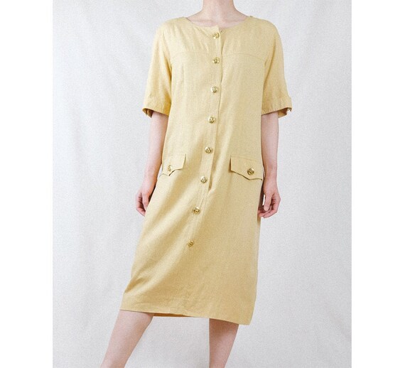 mustard yellow button down dress