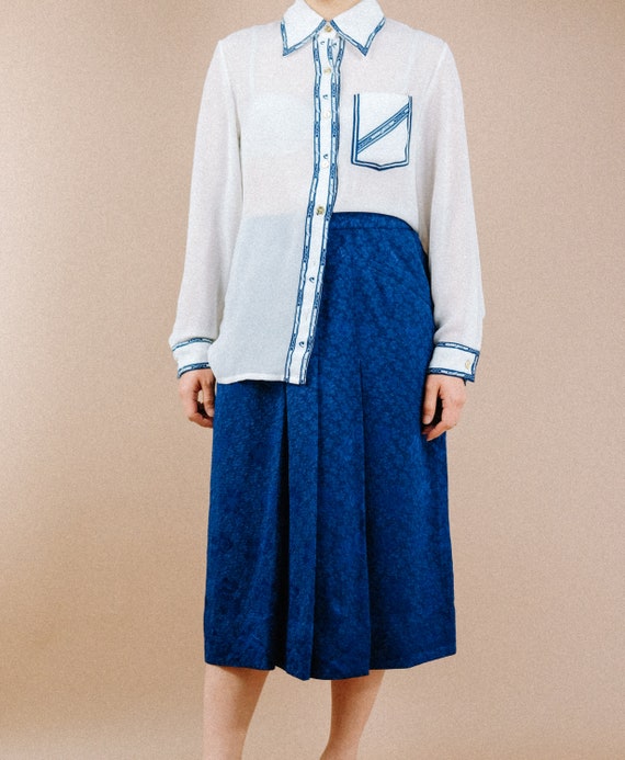 Royal blue textured floral skirt / Japanese Vinta… - image 10