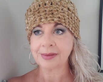 Beautiful Womens Winter Crochet Hat Beenie in multi tan & beige!