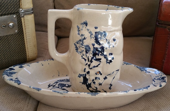 Vintage MCM Ceramic Beige Pitcher Set