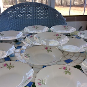 Emerald Collection Very RARE China Fruit Bowls 4 Piece set Primroses Painted on White Background image 1