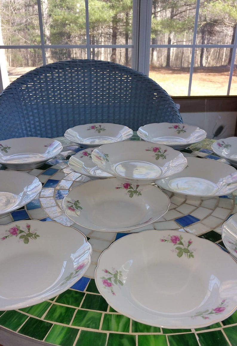 Emerald Collection Very RARE China Fruit Bowls 4 Piece set Primroses Painted on White Background image 1