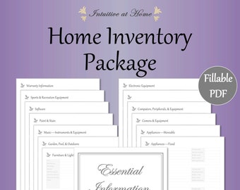 Household Inventory Package – Gray Editable Fillable Household Planner, Home Organization, PDF Digital Planner Printable Household Binder