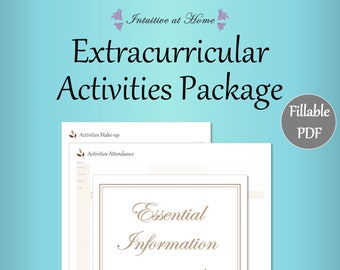 May include: A printable extracurricular activities package with a brown leaf design. The package includes forms for activities make-up and attendance. The text "Essential Information" is in a gold frame.