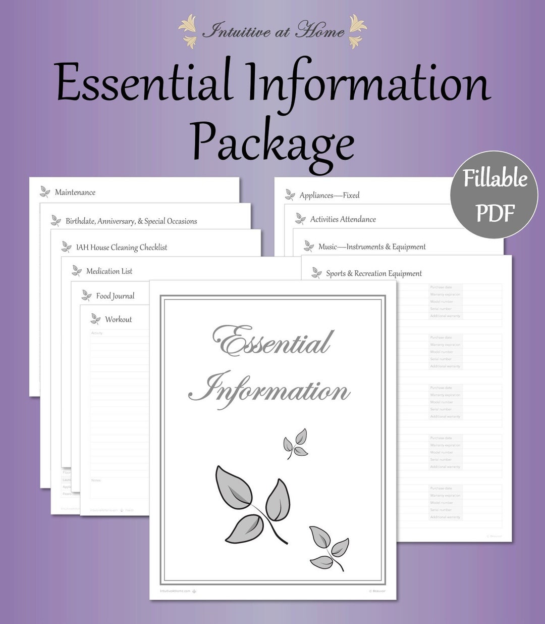 Essential Information Guide Examples Household Planner Binder – Essential Information, Fillable PDF (mini ...