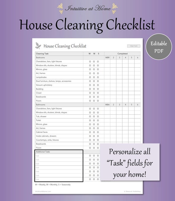 House Cleaning Checklist Gray Editable Fillable House Cleaning List Home Organizer Housekeeping Schedule Pdf Digital Planner Printable