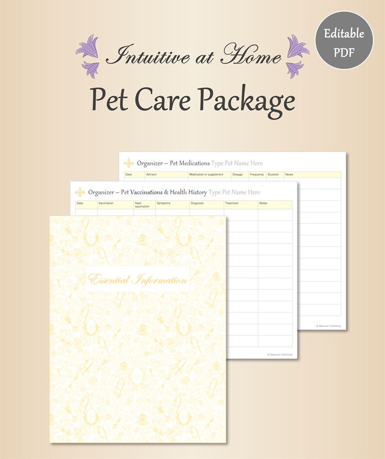 Pet Organizer Pet Planner Pet Care Printable Gold Editable - Etsy