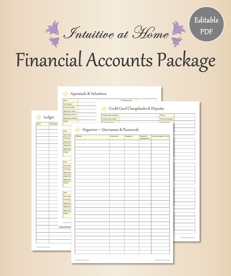 Financial Accounts Package Gold Editable Fillable Personal Etsy