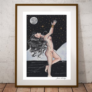 Luna Divina Art Print| Divine Moon | Moon Worship Art| moon child | magical| enchanting | Divine Feminine| Goddess Art | cosmic art