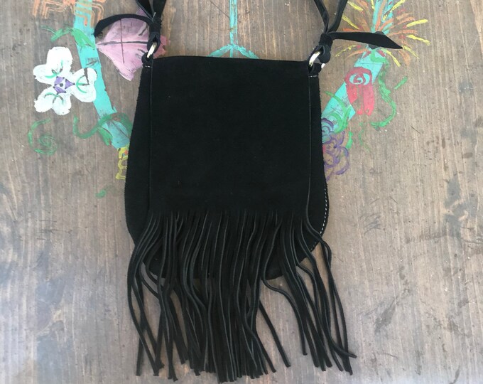 Vintage M. London Genuine Leather Small Black Fringe Shoulder Bag