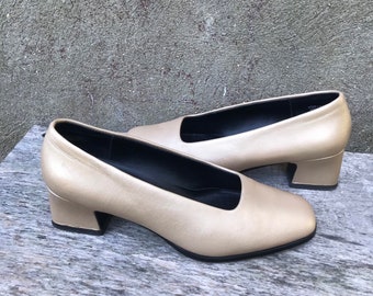 gold low chunky heels