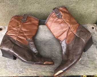 Vintage Women\u2019s Zodiac Frontier Boots Deer Hide Cowgirl Boots Hand Painted Light Brown Size 9 1980s
