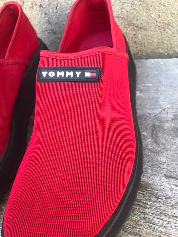 Vintage 90s Tommy Hilfiger Red Slip -On Sock Snea… - image 6